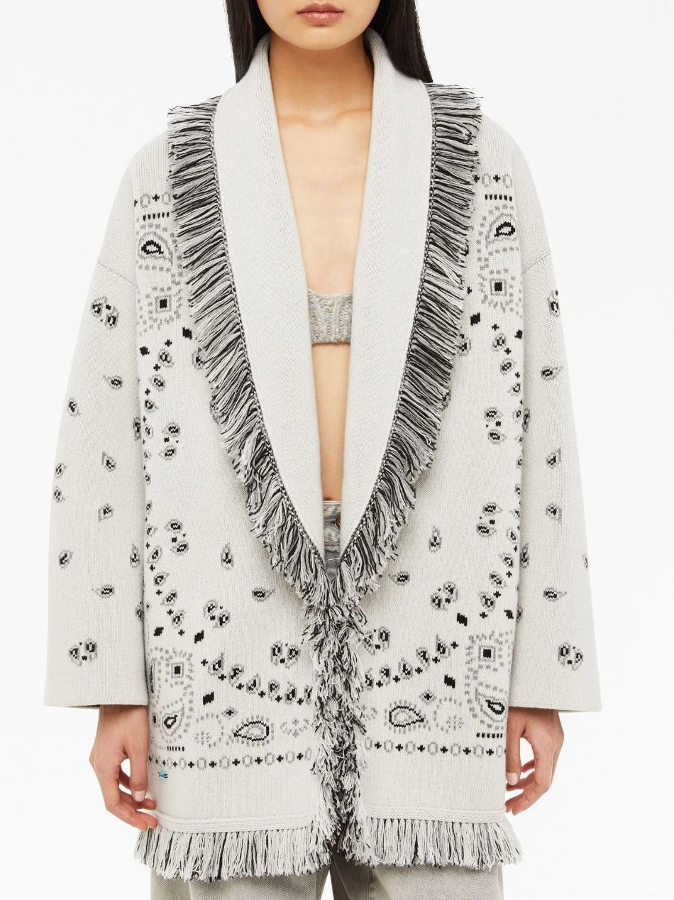 Cheap cashmere Jacquard Bandana Alanui cardigan fringed Women 0721